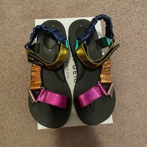 Kurt Geiger Orion Metallic Rainbow Platform Sport Sandals Size 8